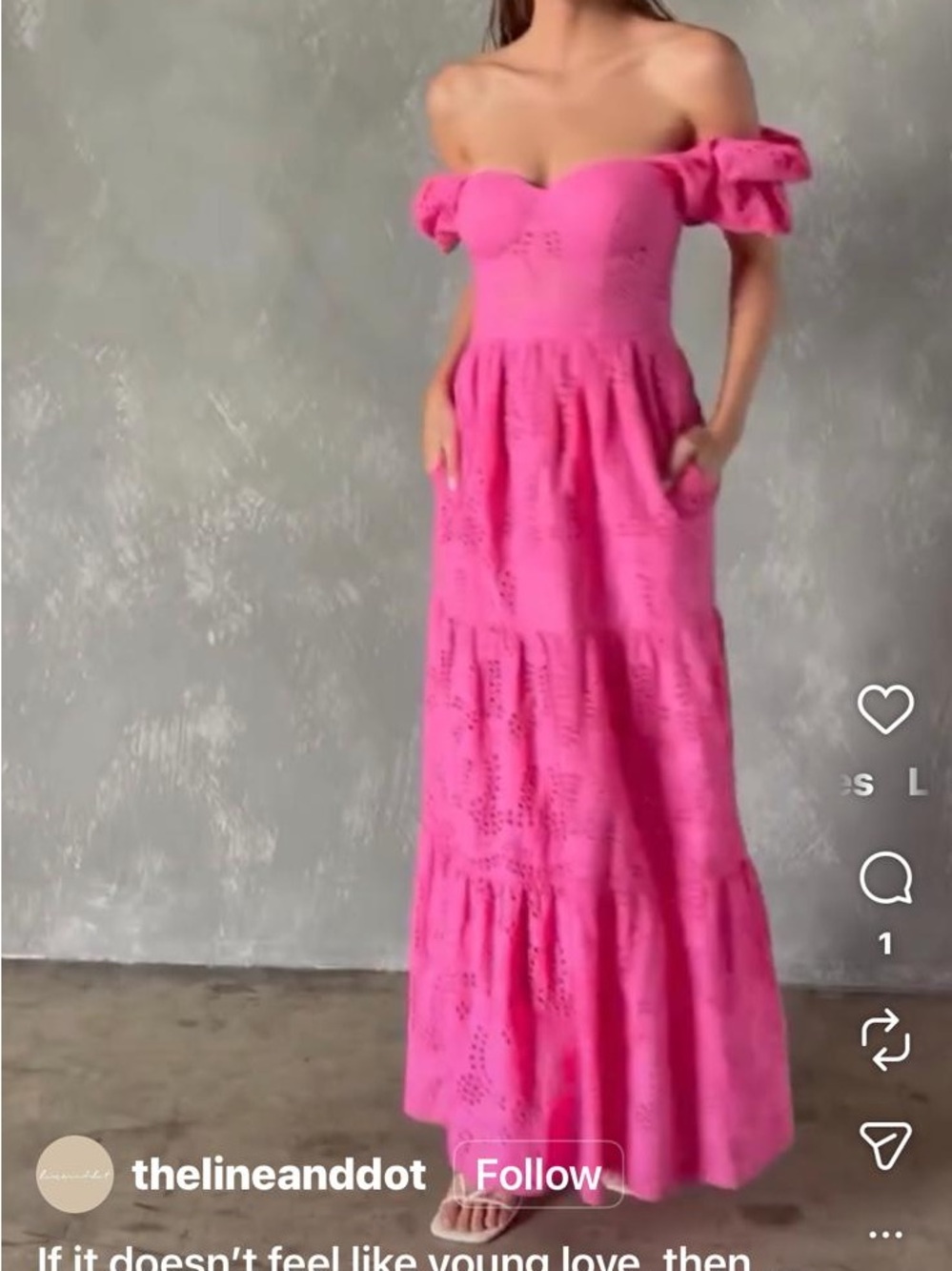 REVOLVE Hot Pink Off-Shoulder Eyelet Maxi Dress - Picture 2 of 3
